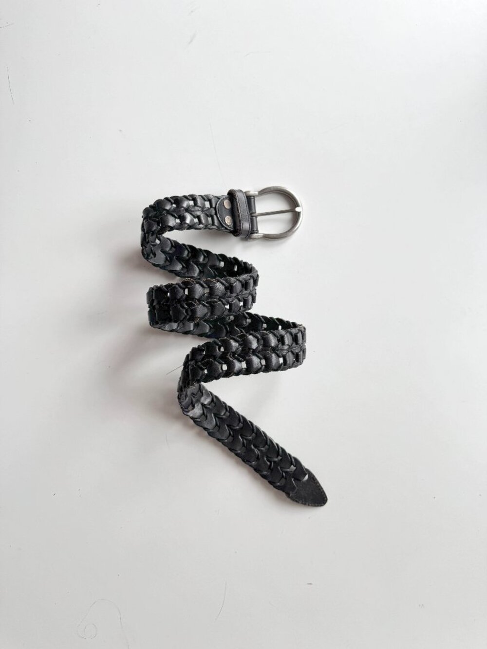 Vintage Made in Turkey Black Woven Leather Coated Cord Belt, One Size